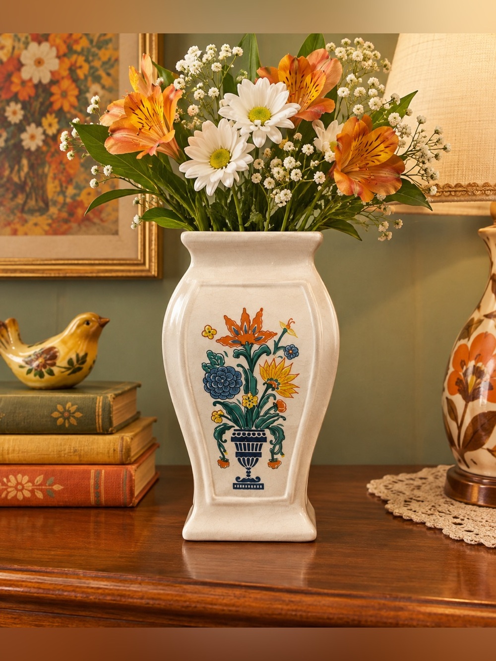 Vintage Hypnotique collectable -Decorative Ceramic Vase with Floral Motif